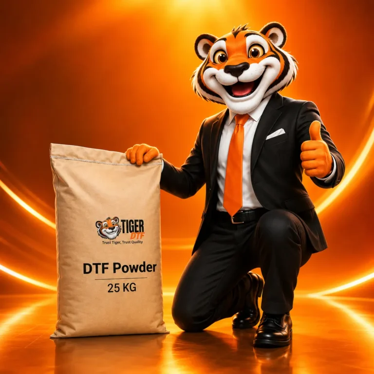 DTF powder 25 kg bag with the Tiger DTF mascot